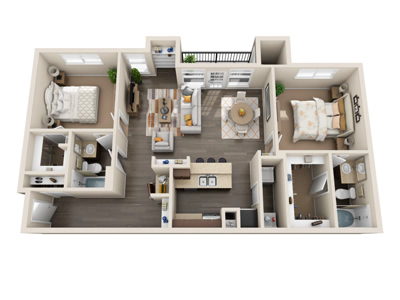 B2 - Two Bedroom / Two Bath - 1,095 Sq. Ft.*